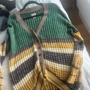 BDG Green and Brown Knit Cardigan